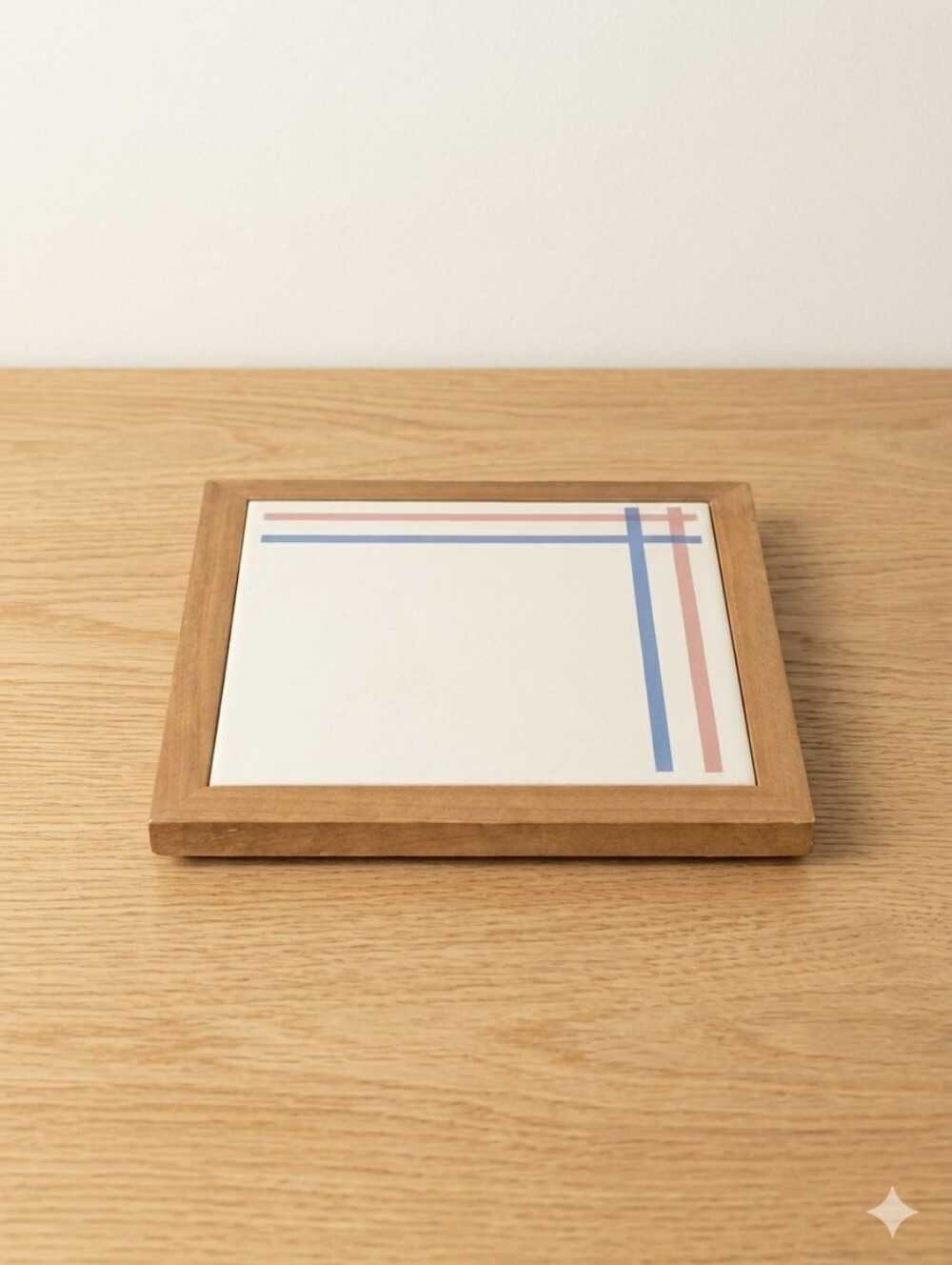 Vintage Wooden-Framed Ceramic Trivet – Pastel Stripe Design